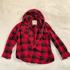 Garage Red and Black Hooded Flannel Shirt